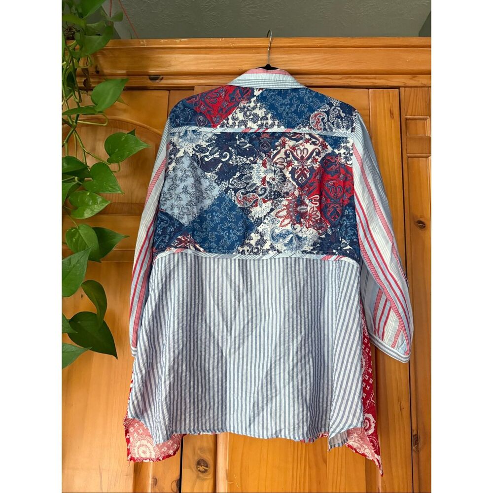 John Mark Patchwork Button-Up Shirt Striped & Pai… - image 7